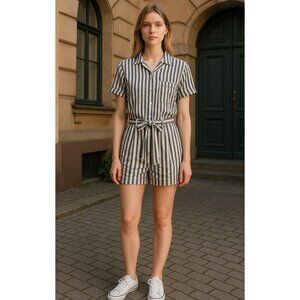 NWT Women's - Rag Poets Gray & White Striped Romper, Size XS